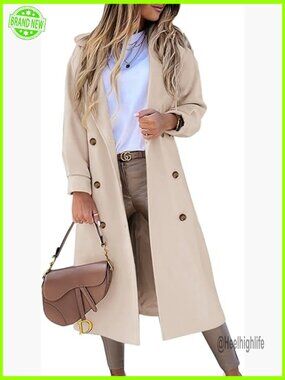 Elegant Long Wool Blend Pea Coat Double Breasted Notched Lapel